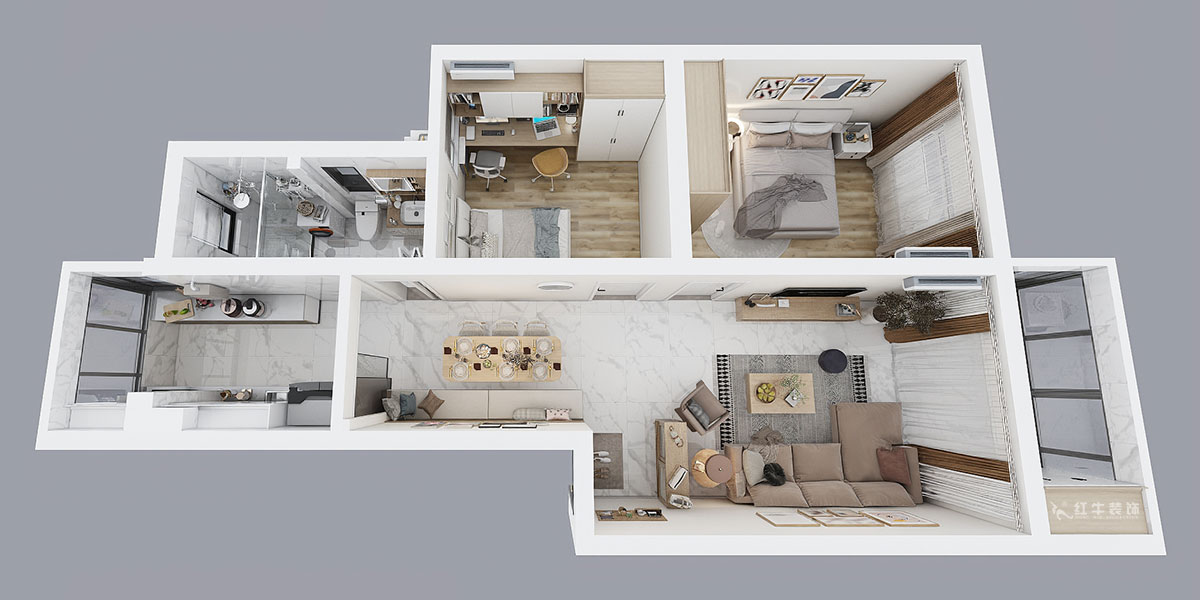 朱彥｜廣廈嘉苑9-2-203-85㎡-簡(jiǎn)約風(fēng)格｜2室2廳1衛(wèi)｜老房翻新｜定制家￥120900｜全包12萬(wàn)｜00_04鳥瞰圖