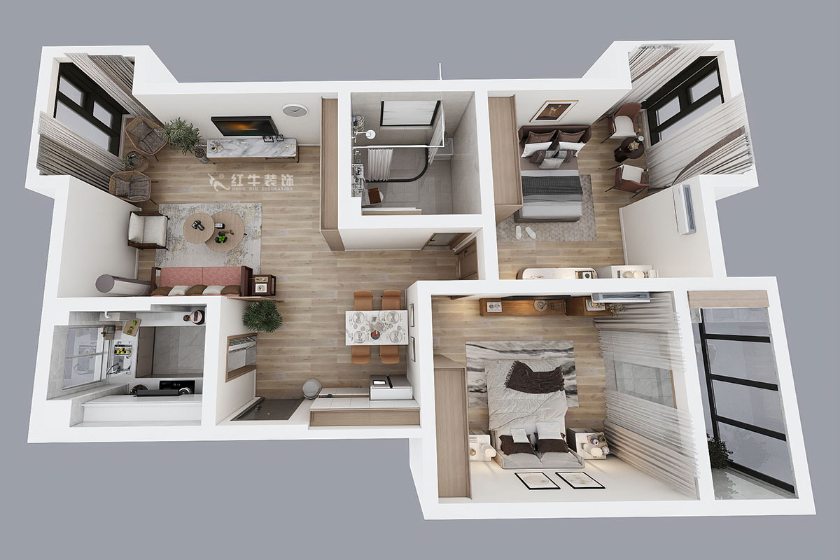 朱彥|天潤城3街區(qū)28-1-301-95㎡-現(xiàn)代風(fēng)格|2室2廳1衛(wèi)|老房裝修|定制家¥161200|全包12萬|00_04鳥瞰圖