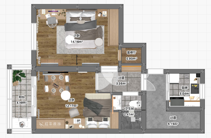 賈庭｜木匠營123號605室-50㎡-現代風格｜2室0廳1廚1衛(wèi)｜老房裝修｜定制家￥83400｜全包8