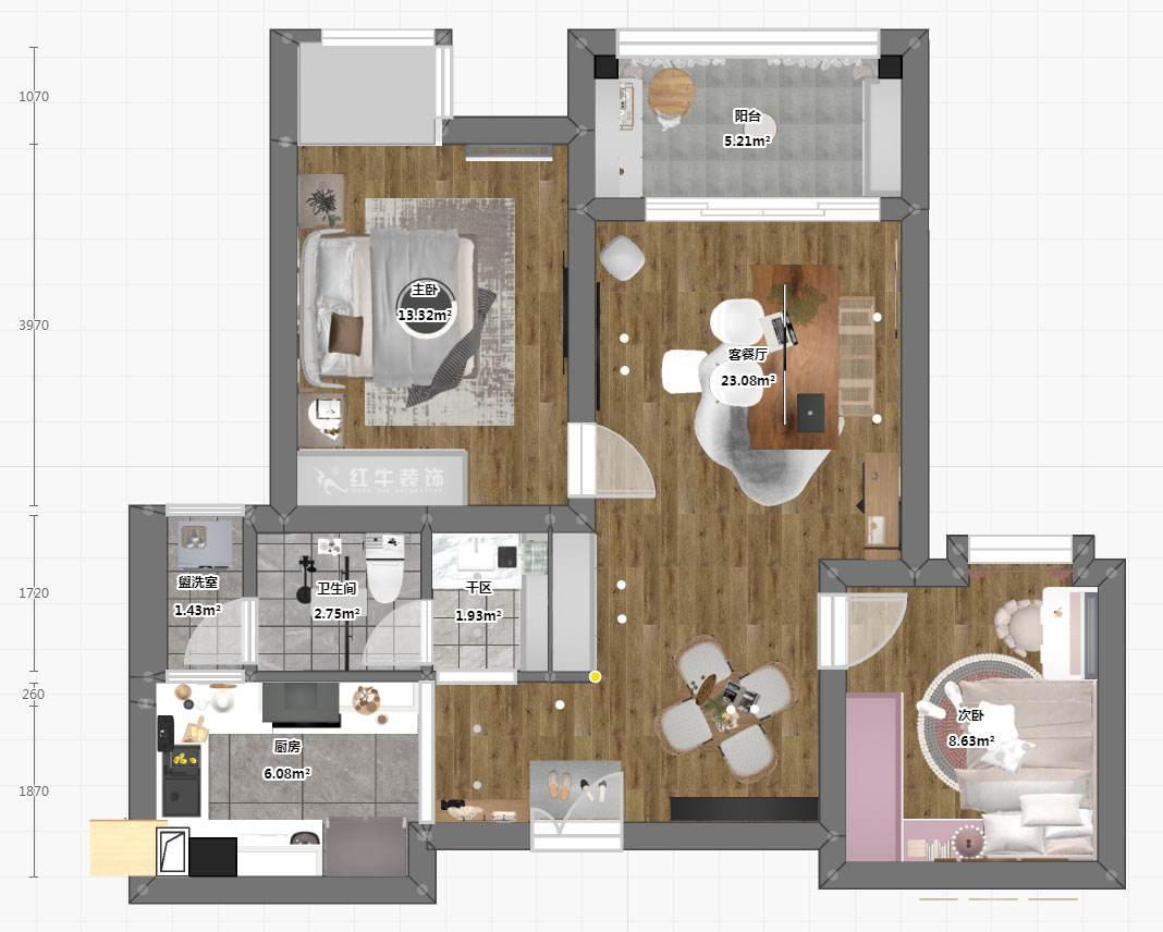 仇美蓉|金陵灣南區(qū)1-3-502-99㎡-簡約風格|2室2廳1衛(wèi)|新房裝修|定制家|全包12萬|00_03平面彩圖