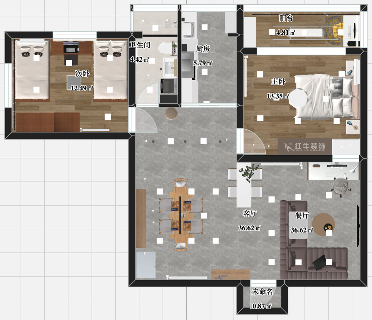 張智猿|申家巷48號706-100㎡-現(xiàn)代風格|2室2廳1衛(wèi)|老房裝修|定制家¥94813|全包10萬|00_03平面彩圖