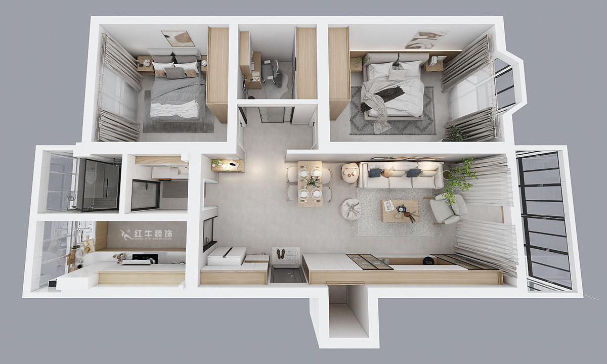 朱彥｜華陽佳園華清苑109-201-98㎡-北歐風(fēng)格｜2室2廳1衛(wèi)｜老房裝修｜定制家｜全包12萬｜00_04鳥瞰圖