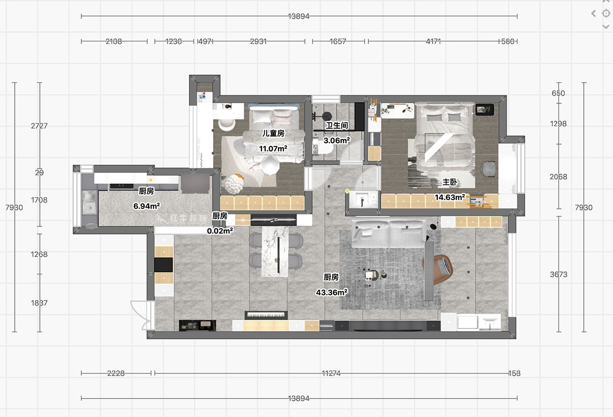 顧娟|中海塞納麗舍東苑9-2-803-105㎡-現(xiàn)代簡(jiǎn)約風(fēng)格|2室2廳1衛(wèi)|舊房裝修|定制家|全包14