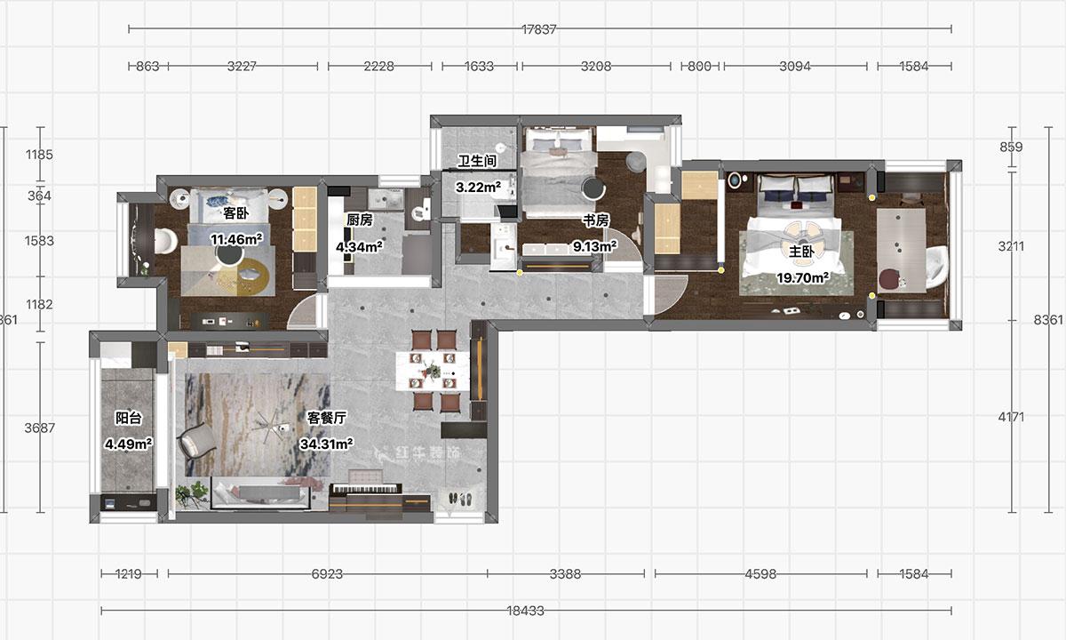 顧娟|御道嘉庭6-205-107㎡-中式風(fēng)格|3室2廳1衛(wèi)|新房裝修|定制家|全包14