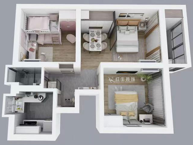 孟憲濤|峨嵋?guī)X12號5-403-64㎡-現(xiàn)代簡約風(fēng)格|3室1廳1衛(wèi)|新房裝修|定制家¥88600|全包10萬|00_04鳥瞰圖