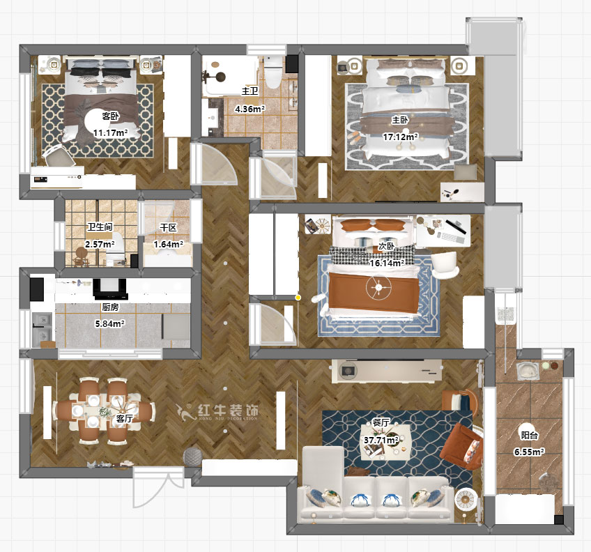 劉萍萍|紫金佳苑11-801-130㎡-簡歐風格|4室2廳2衛(wèi)|老房裝修|定制家¥183694|全包18