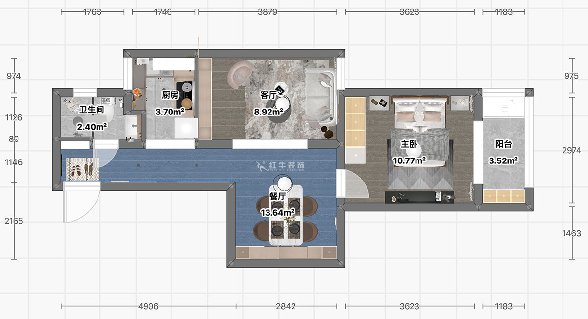 顧娟|高樓門37-303-60㎡-現(xiàn)代風格|1室2廳1衛(wèi)|舊房裝修|定制家¥90700|全包11萬|00_03平面彩圖
