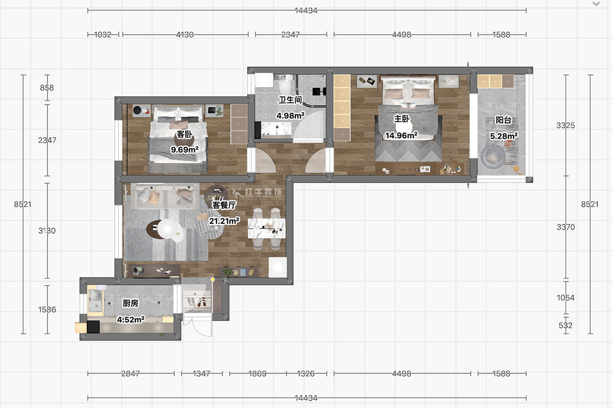 顧娟|逸境南苑3-311-90㎡-現(xiàn)代風(fēng)格|2室2廳1衛(wèi)|新房裝修|定制家¥121180|全包12