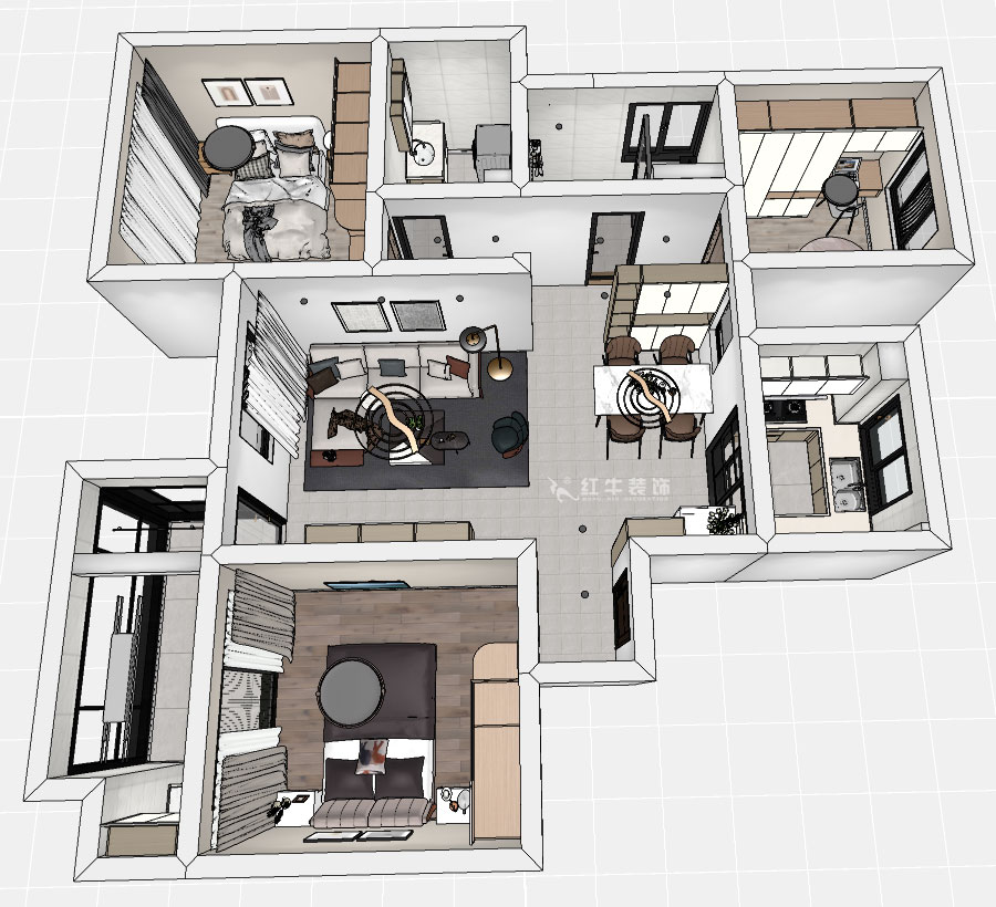 魏明花|山水云房37-1502-123㎡-現(xiàn)代簡約風格|3室2廳2衛(wèi)|毛坯房裝修|定制家|全包12萬|00_04鳥瞰圖