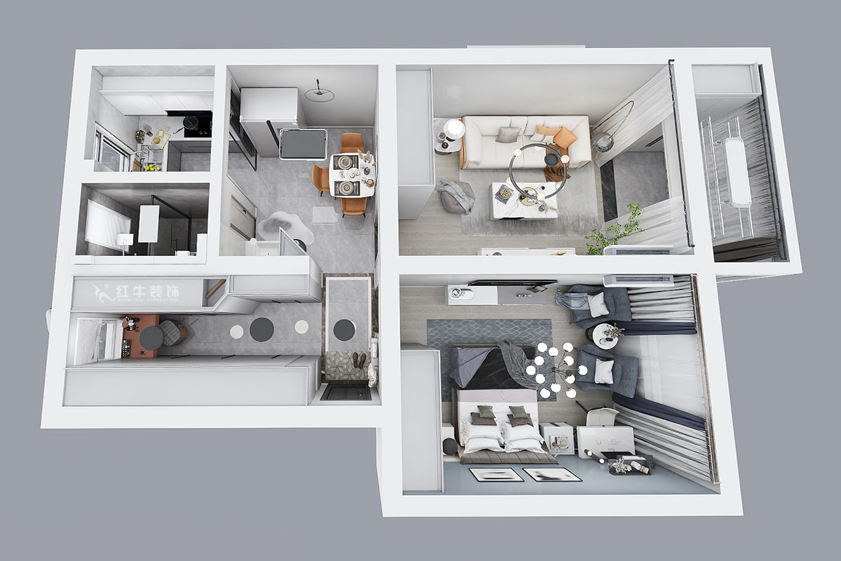 孟憲濤|陳家牌坊2-404-74㎡-簡約風格|3室1廳1衛(wèi)|新房裝修|定制家|全包12萬|00_04鳥瞰圖