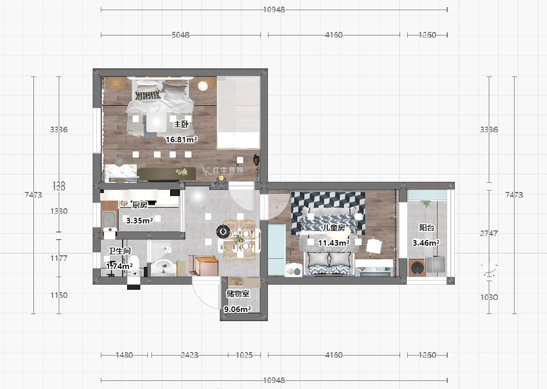 魏明花|天目路27號-305-60㎡-現(xiàn)代簡約風格|2室1廳1衛(wèi)|二手房裝修|定制家|全包9