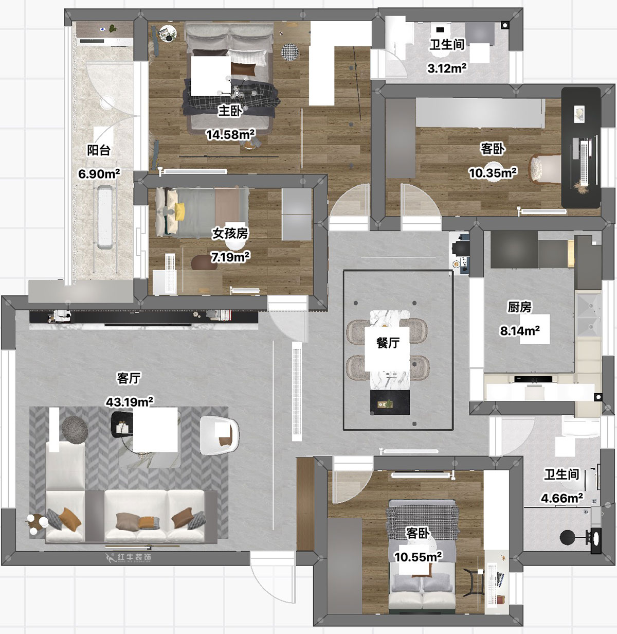 魏利利|西苑公寓7-301-98㎡-現(xiàn)代簡約風(fēng)格|4室2廳2衛(wèi)|老房改造|定制家|全包15萬|00_03平面彩圖