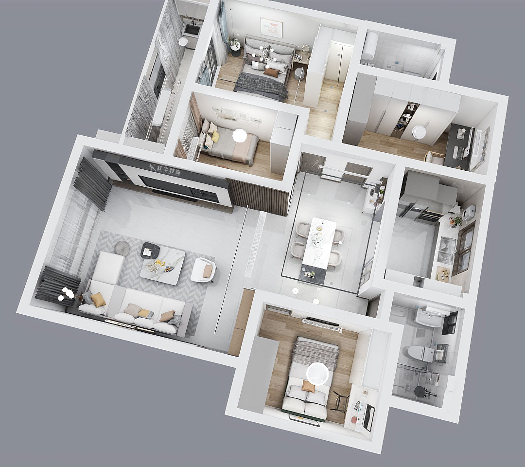 魏利利|西苑公寓7-301-98㎡-現(xiàn)代簡約風(fēng)格|4室2廳2衛(wèi)|老房改造|定制家|全包15萬|00_04鳥瞰圖