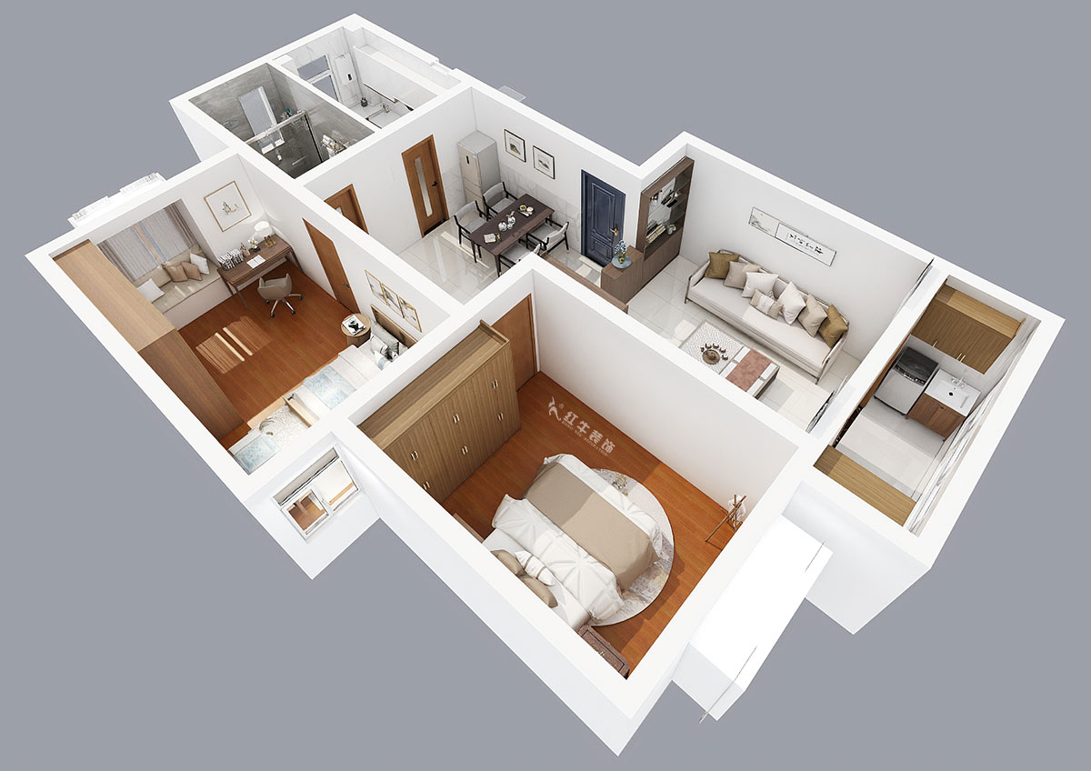 張智猿｜裕順雅苑12-502-96㎡-中式風格｜2室1廳1衛(wèi)｜老房裝修｜定制家｜全包9萬｜00_05鳥瞰圖