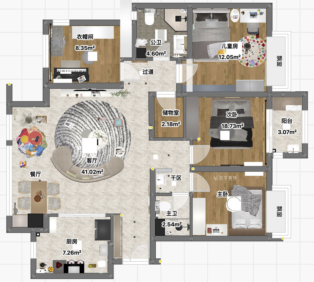 魏利利|萬達(dá)茂御湖世家二期7-1905-131㎡-現(xiàn)代簡約風(fēng)格|4室2廳2衛(wèi)|毛坯房裝修|定制家|全包17萬|00_03平面彩圖