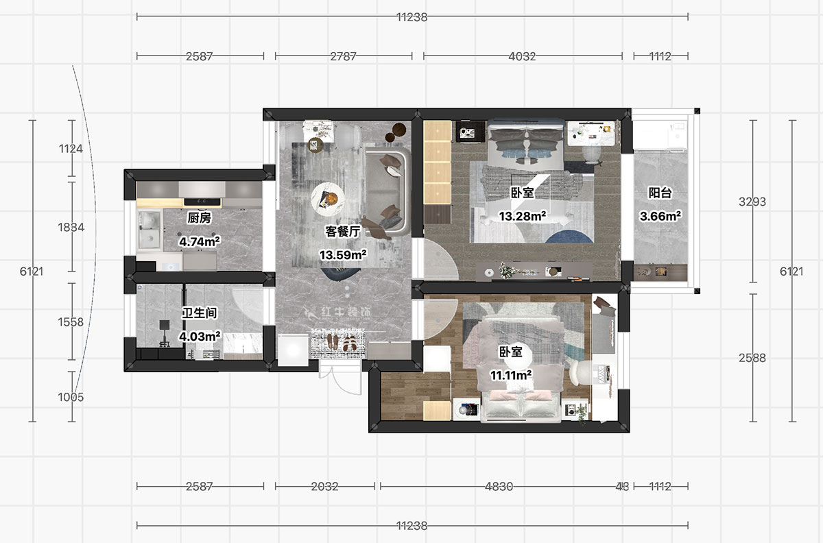 顧娟|白馬山莊3-2-602-65㎡-現(xiàn)代風(fēng)格|2室1廳1衛(wèi)|舊房裝修|定制家|全包11