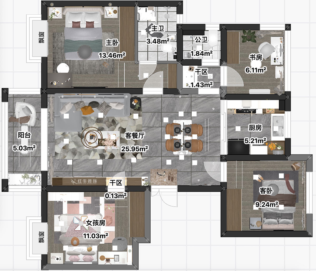 吳波|紅豆香江華庭3-802-105㎡-現(xiàn)代風格|4室2廳2衛(wèi)|新房裝修|定制家|全包13