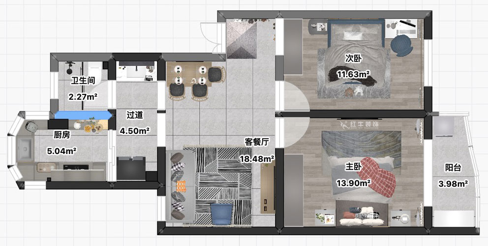 朱彥|彩虹苑8-24-302-76㎡-簡(jiǎn)約風(fēng)格|2室2廳1衛(wèi)|老房裝修|定制家|全包11萬(wàn)|00_03平面彩圖