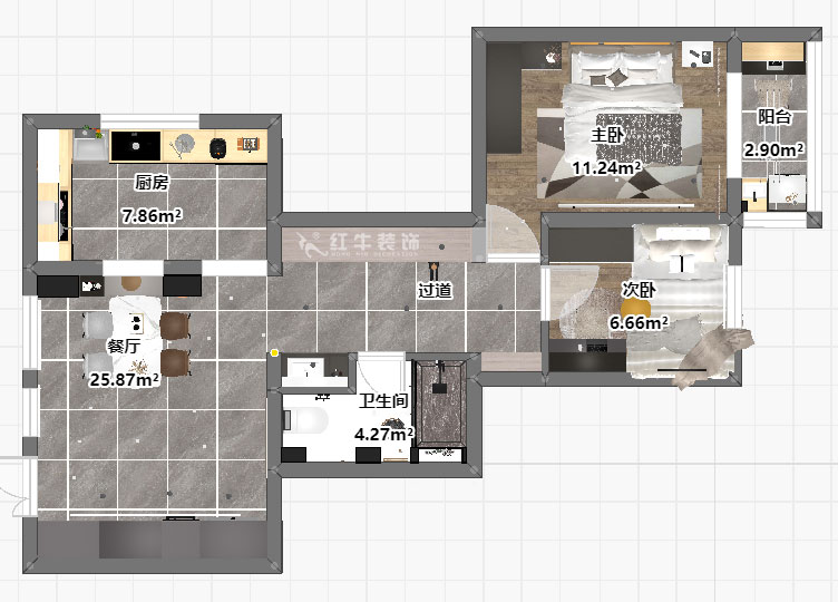 蔣?。A保新寓7-912-85㎡-簡約風(fēng)格|2室1廳1衛(wèi)|老房裝修|定制家|全包12萬|00_03平面彩圖