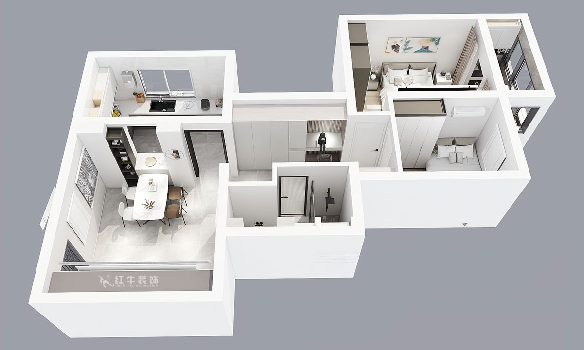 蔣琛|華保新寓7-912-85㎡-簡約風(fēng)格|2室1廳1衛(wèi)|老房裝修|定制家|全包12萬|00_04鳥瞰圖