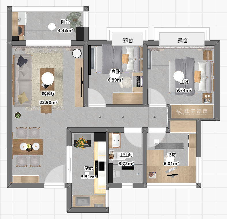 仇美蓉|保利西江月5-2-3006-86㎡-簡約風格|2室2廳1衛(wèi)|新房裝修|半包|半包6