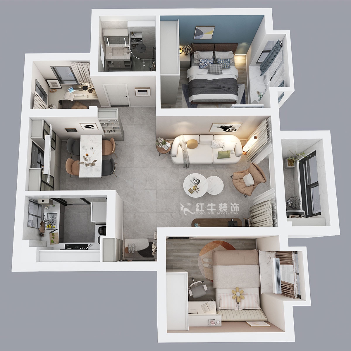 孟憲濤|云祿花園12-801-80㎡-現(xiàn)代簡約風(fēng)格|3室1廳1衛(wèi)|新房裝修|定制家|全包12萬|00_04鳥瞰圖