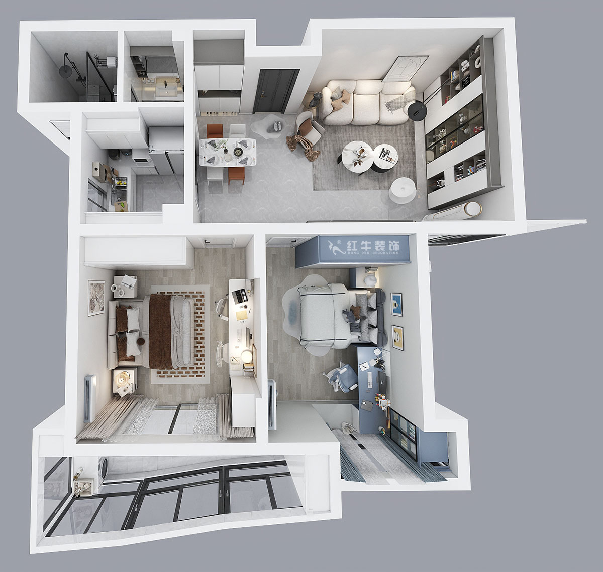 朱彥|銀城東苑13-1402-99㎡-現(xiàn)代簡(jiǎn)約風(fēng)格|2室2廳1衛(wèi)|老房裝修|定制家|全包13萬(wàn)|00_04鳥(niǎo)瞰圖