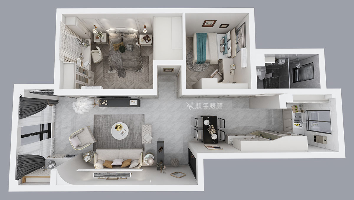 朱彥|御水灣花園17-1-302-90㎡-簡美風(fēng)格|2室2廳1衛(wèi)|老房裝修|定制家|全包12萬|00_04鳥瞰圖