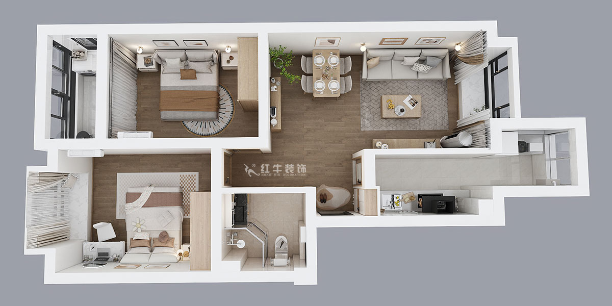 劉小勇|燕禾園10-3-1002-82㎡-現(xiàn)代簡約風格|2室2廳1衛(wèi)|老房裝修|定制家|全包11萬|00_04鳥瞰圖