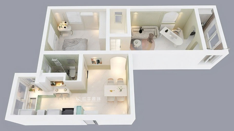 張智猿|石鼓路39號2-201-60㎡-法式奶油風|2室2廳1衛(wèi)|老房裝修|定制家|全包13萬|00_05鳥瞰圖