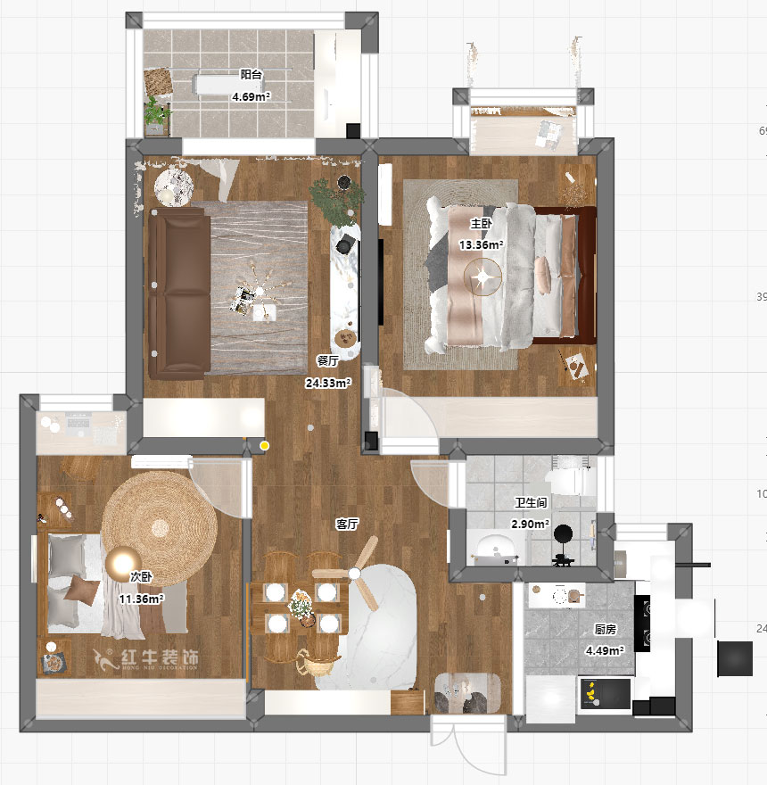 魏明花|御道嘉庭7-3-1006-80㎡-現(xiàn)代簡(jiǎn)約風(fēng)格|2室2廳1衛(wèi)|毛坯房裝修|定制家|全包11萬(wàn)|00_03平面彩圖
