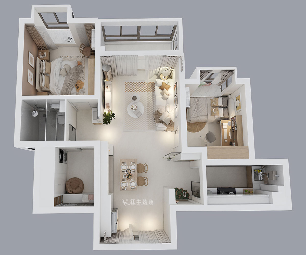 仇美蓉｜弘陽(yáng)燕江府4-2-1503-93㎡-簡(jiǎn)約風(fēng)格｜3室1廳1衛(wèi)｜老房裝修｜定制家｜全包12萬(wàn)｜00_04鳥(niǎo)瞰圖