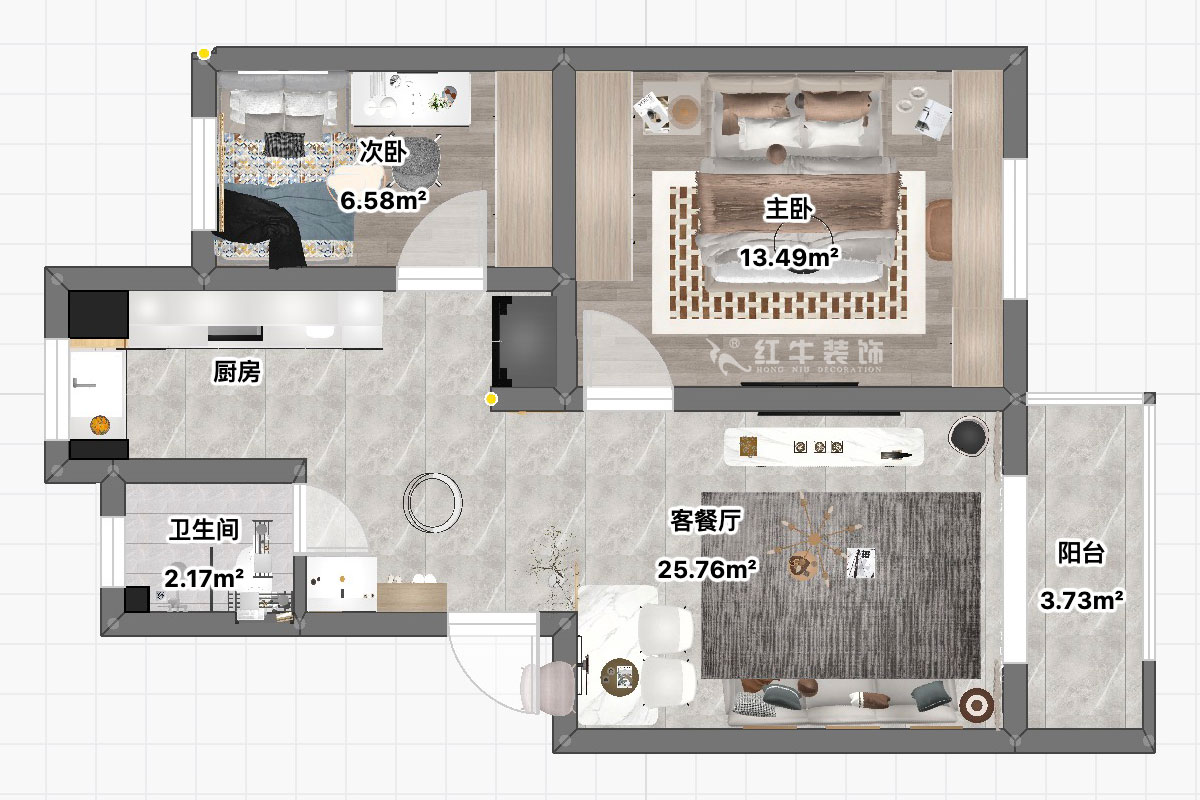 朱彥|養(yǎng)回紅村5號(hào)小區(qū)5-1-101-65㎡-現(xiàn)代簡(jiǎn)約風(fēng)格|3室1廳1衛(wèi)|老房裝修|定制家|全包11萬(wàn)|00_03平面彩圖