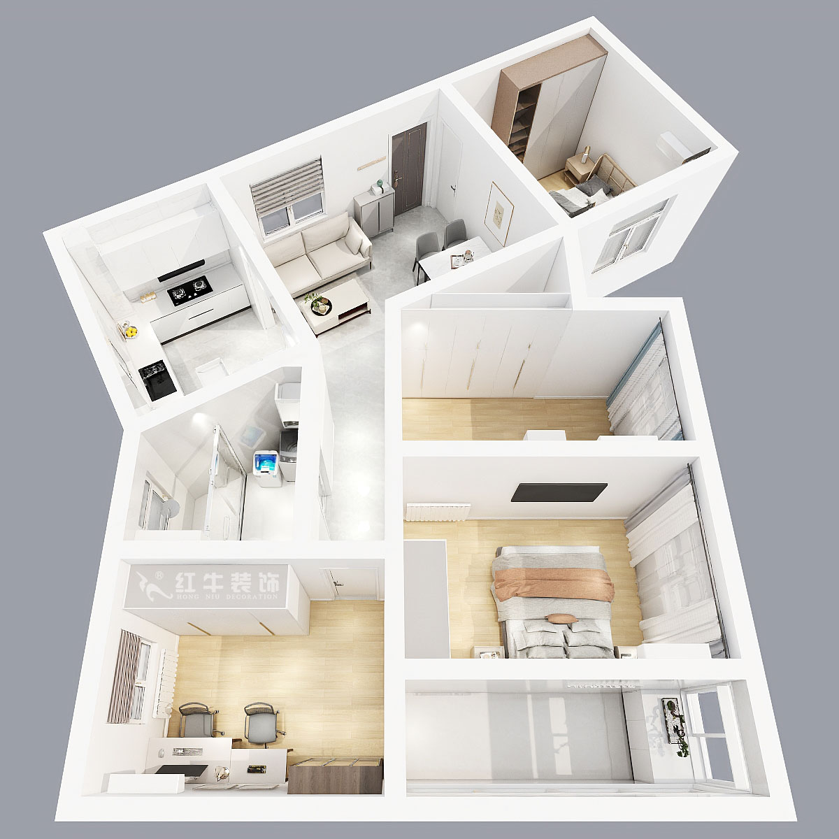 張智猿|長營村145號1-306-100㎡-現(xiàn)代簡約風格|4室1廳1衛(wèi)|老房裝修|定制家|全包15萬|00_05鳥瞰圖