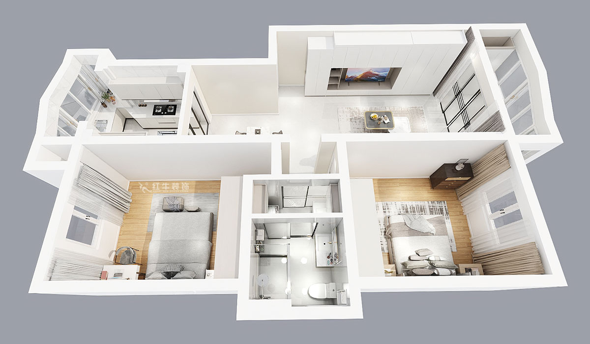 張智猿|彩虹苑10-31-202-90㎡-現(xiàn)代風(fēng)格|2室2廳1衛(wèi)|老房裝修|定制家|全包14萬(wàn)|00_05鳥瞰圖