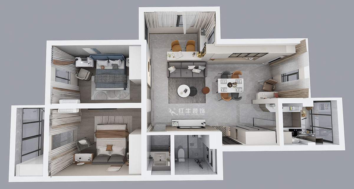 孟憲濤|武定新村5-5-310-90㎡-現(xiàn)代簡約風格|2室2廳1衛(wèi)|老房裝修|定制家|全包14萬|00_04鳥瞰圖