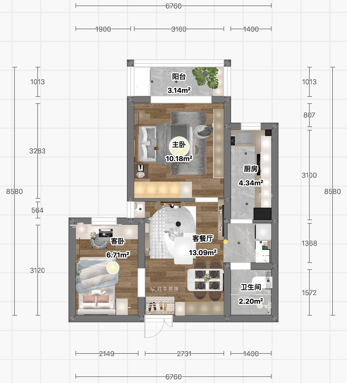 顧娟|丹鳳新寓1-803-60㎡-現(xiàn)代風格|2室2廳1衛(wèi)|舊房裝修|定制家|全包11