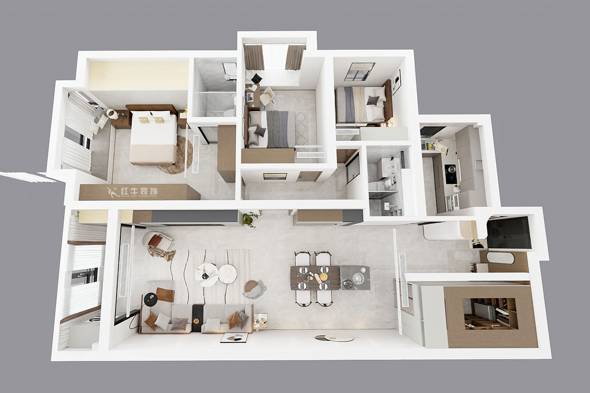 吳波|京隆名爵府3-1107-165㎡-現(xiàn)代風(fēng)格|3室2廳2衛(wèi)|新房裝修|定制家|全包21萬|00_05鳥瞰圖