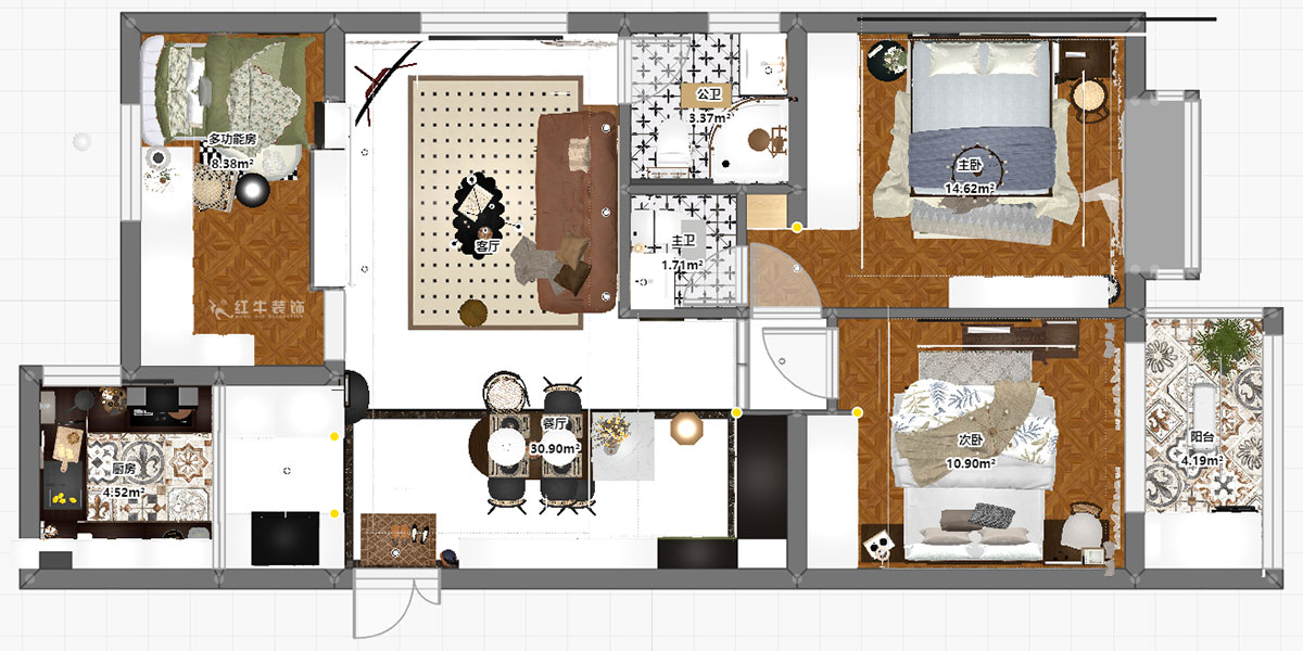 孟憲濤|觀泓雅苑A區(qū)6-2101-115㎡-法式南洋復(fù)古風(fēng)格|3室1廳2衛(wèi)|新房裝修|定制家|全包16萬(wàn)|00_03平面彩圖