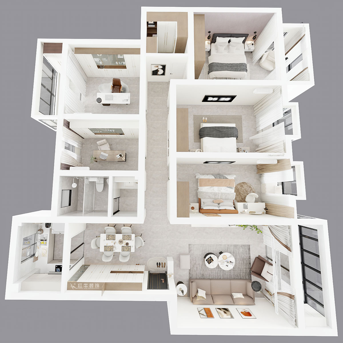 劉小勇|翠屏東南18-601-180㎡-現(xiàn)代簡約風格|5室2廳2衛(wèi)|新房裝修|定制家|全包21