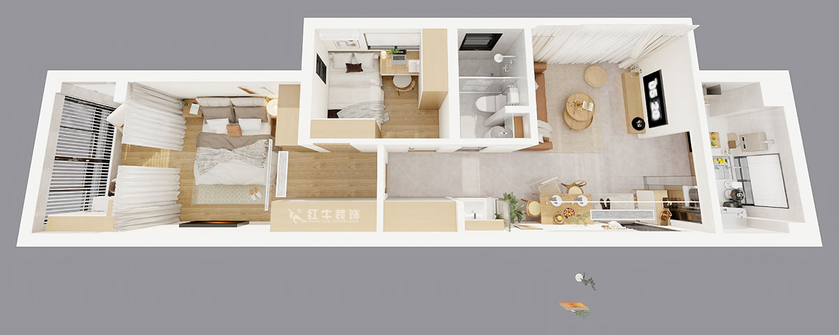 朱彥｜觀泓雅苑7-7-1710-75㎡-現(xiàn)代簡約風(fēng)格｜2室1廳1衛(wèi)｜新房裝修｜定制家｜全包10萬｜00_04鳥瞰圖