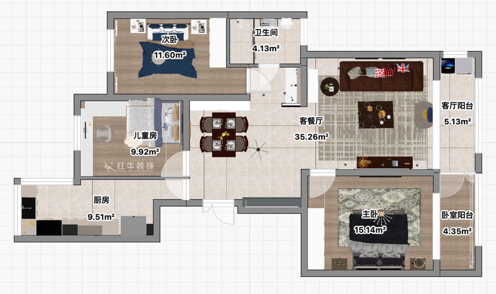 朱彥|托樂(lè)嘉吉鄰居3-905-110㎡-現(xiàn)代風(fēng)格|3室2廳1衛(wèi)|老房裝修|定制家|全包15萬(wàn)|00_03平面彩圖