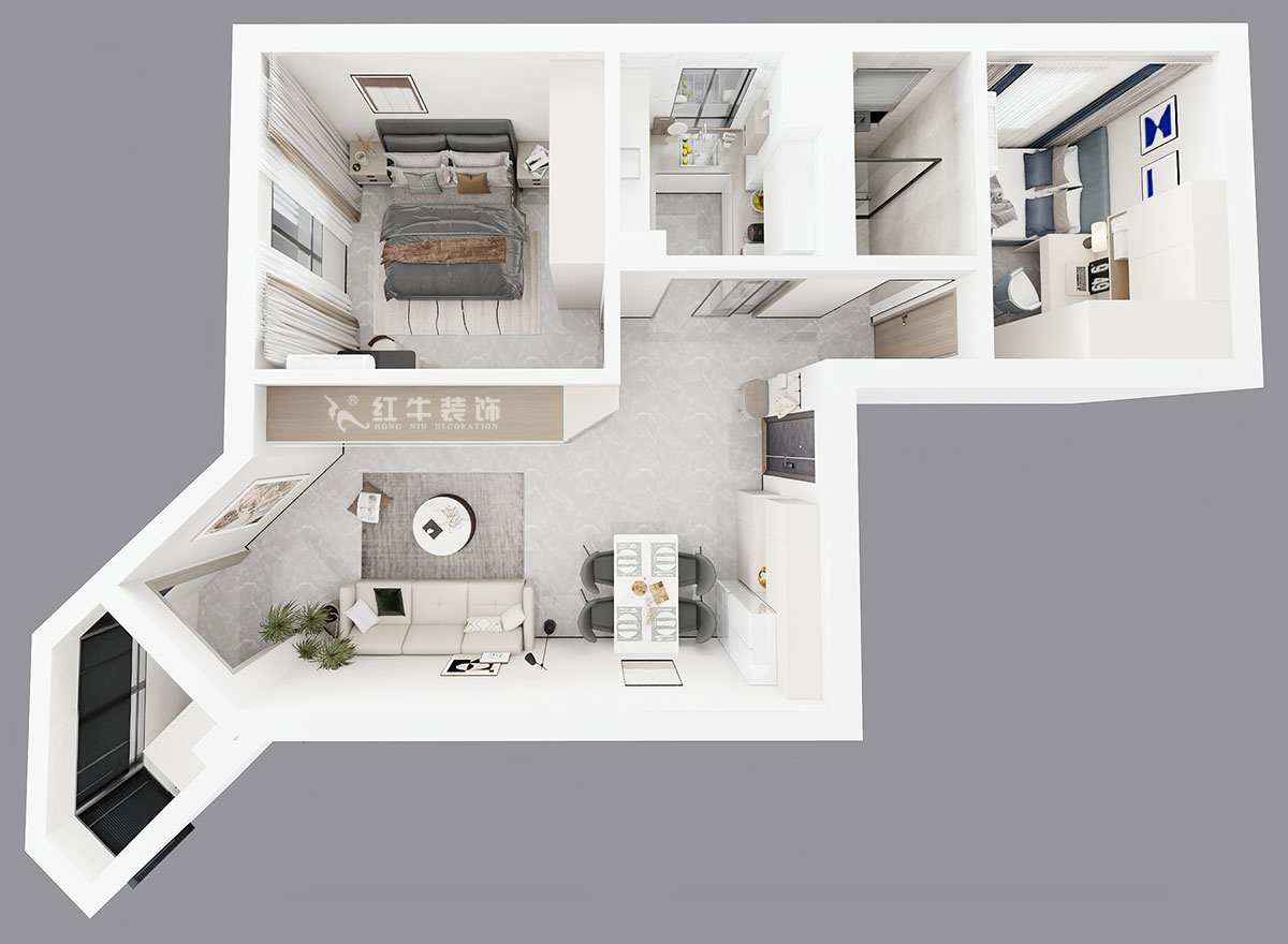 孟憲濤|北門橋10號1508室-85㎡-現代簡約風格|2室2廳1衛(wèi)|老房裝修|定制家|全包12萬|00_05鳥瞰圖