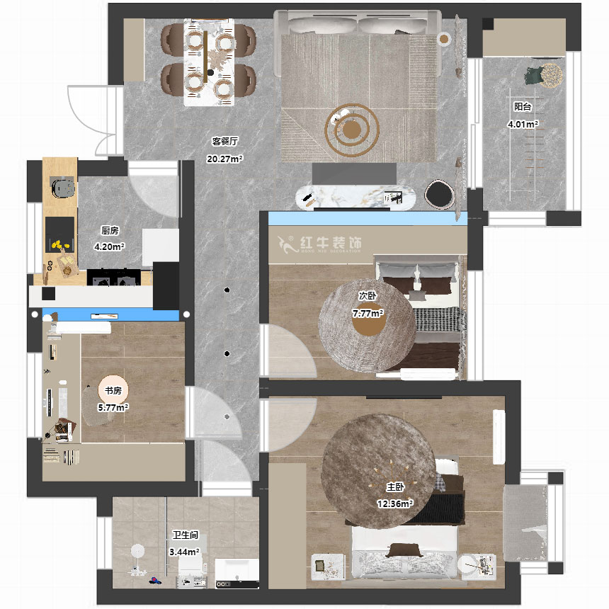 朱彥|江楓苑南苑1-1-1302-85㎡-現代簡約風格|3室2廳1衛(wèi)|新房裝修|定制家|全包10萬|00_03平面彩圖