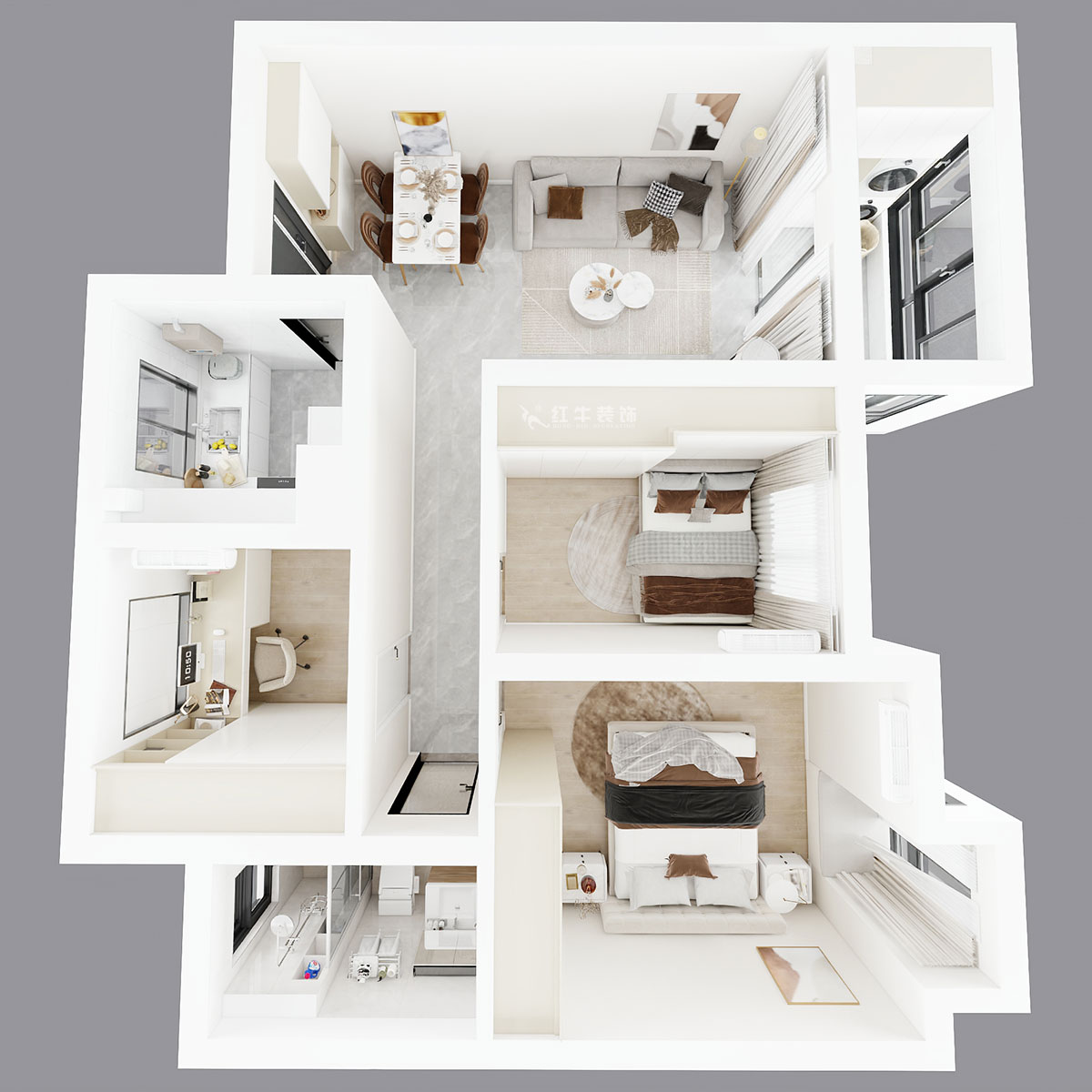 朱彥|江楓苑南苑1-1-1302-85㎡-現代簡約風格|3室2廳1衛(wèi)|新房裝修|定制家|全包10萬|00_04鳥瞰圖