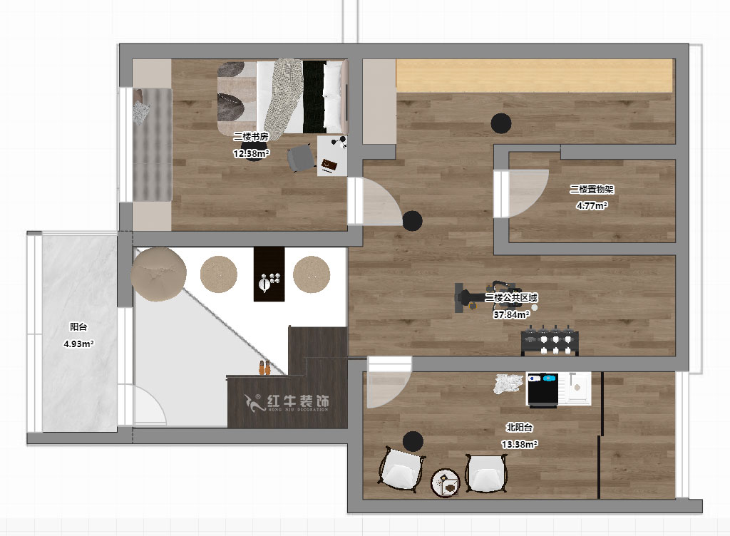 孟憲濤|攝山星城步青苑18-2-604-120㎡-現(xiàn)代簡約風(fēng)格|4室2廳2衛(wèi)|毛坯房裝修|定制家|全包16萬|00_06二樓平面彩圖