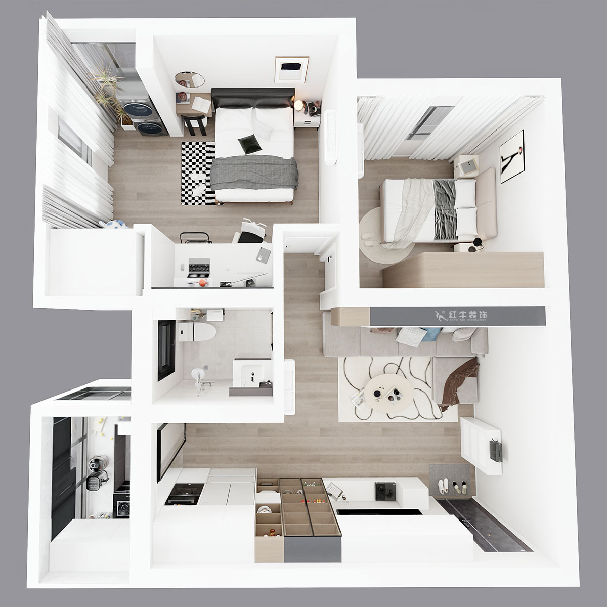 仇美蓉｜大樹根40-201-70㎡-簡(jiǎn)約風(fēng)格｜2室2廳1衛(wèi)｜老房裝修｜定制家｜全包9萬(wàn)｜00_04鳥瞰圖