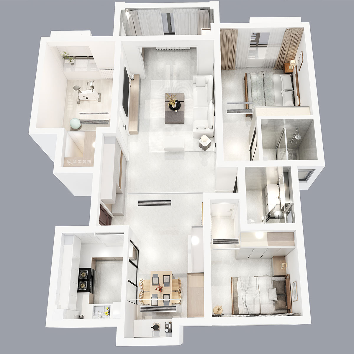 張智猿|啟迪城博園1-302-114㎡-現(xiàn)代風(fēng)格|3室2廳1衛(wèi)|新房裝修|定制家|全包17萬|00_06鳥瞰圖1