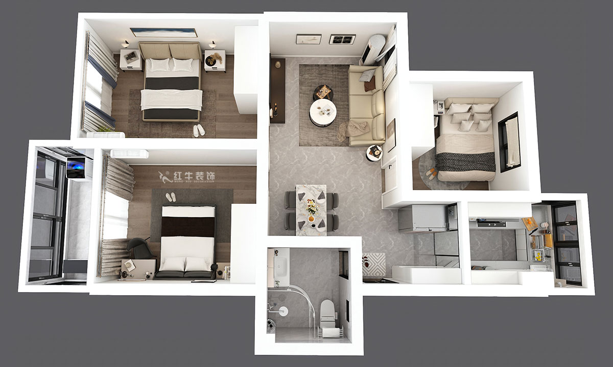 孟憲濤|龍悅山莊7-402-82㎡-現(xiàn)代簡約風(fēng)格|3室2廳1衛(wèi)|老房裝修|定制家|全包12萬|00_04鳥瞰圖