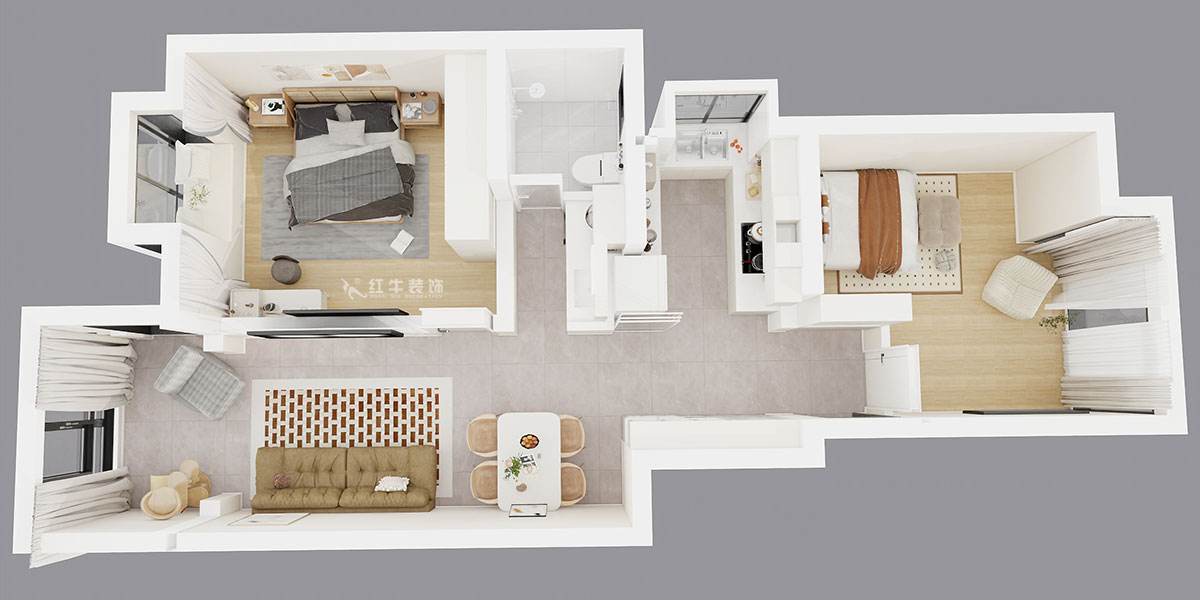 朱明琪｜韓府茗苑7-1-302-82㎡-輕法奶油風(fēng)｜2室1廳1衛(wèi)｜老房裝修｜定制家｜全包11萬(wàn)｜00_05鳥(niǎo)瞰圖